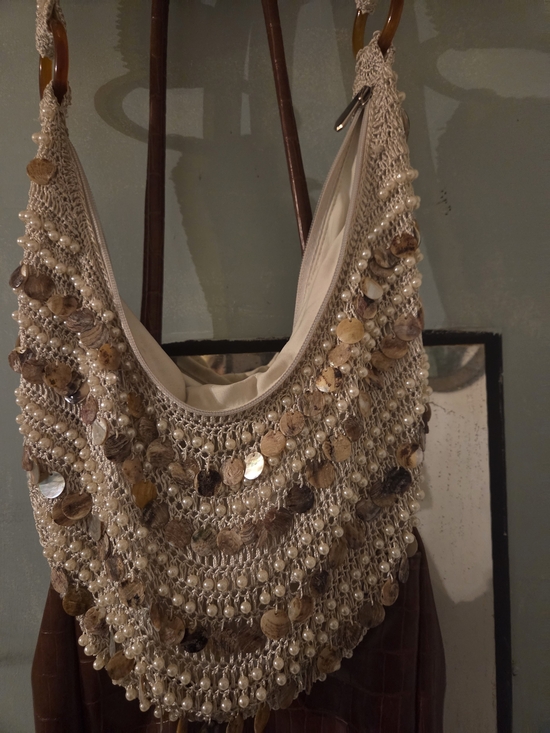 Handbags - Handcrafted Shell & Pearl Crochet Shoulder Bag - Cream